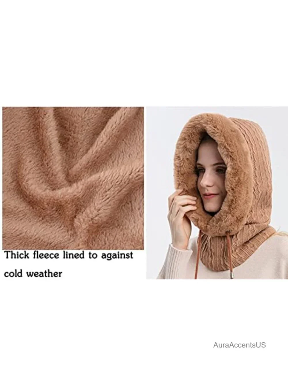 Warm Fleece Balaclava Beanie Scarf Set Winter Pullover Hat